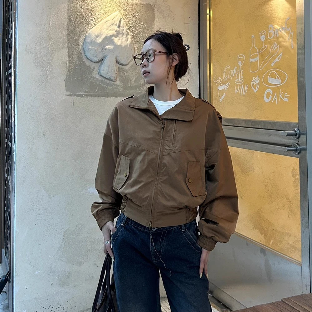 D YANGJUN 秋季新款短款立领复古感飞行夹克女又酷又飒的外套上衣