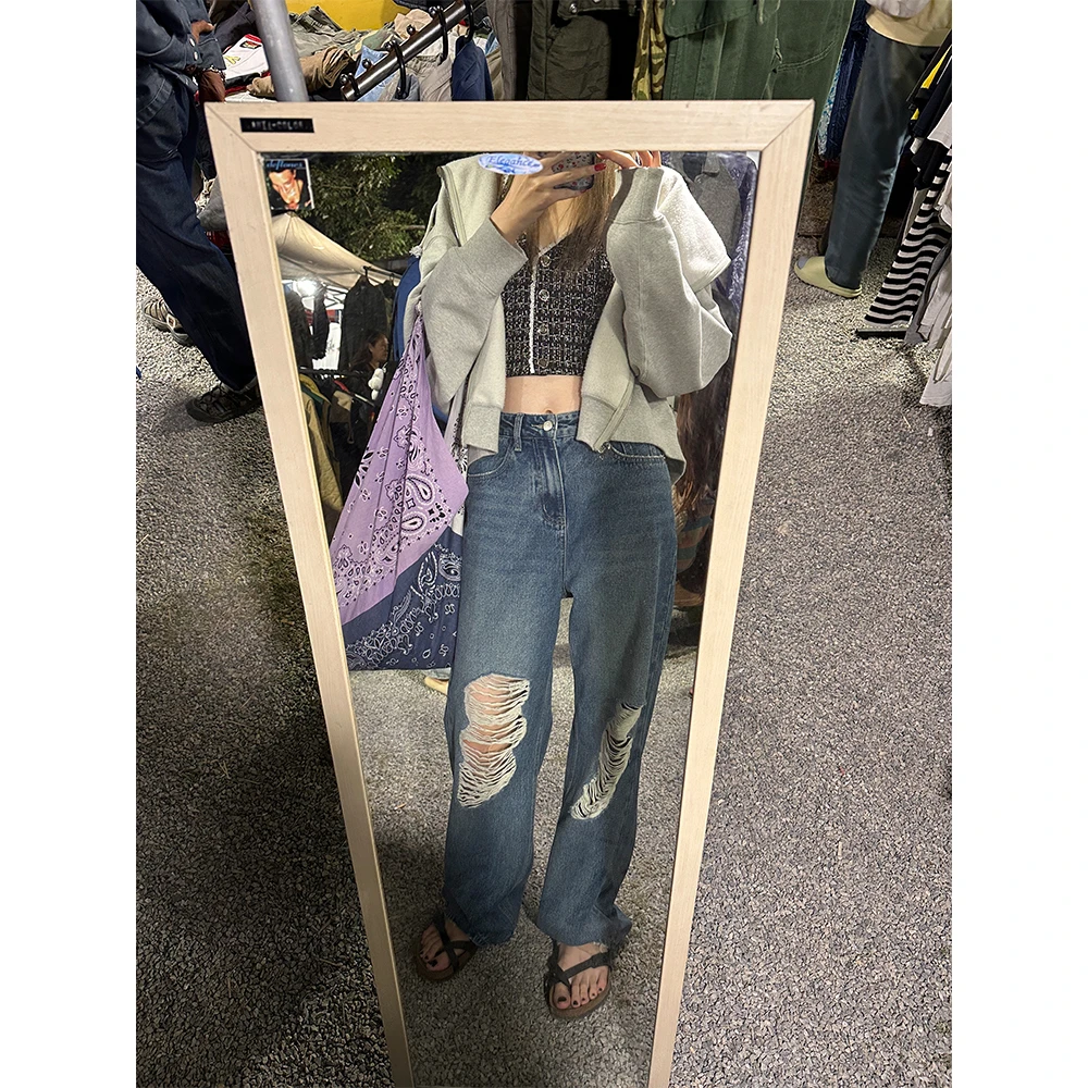 【清清！朴夏Pursummer】 百搭复古破洞牛仔裤H24273PR43