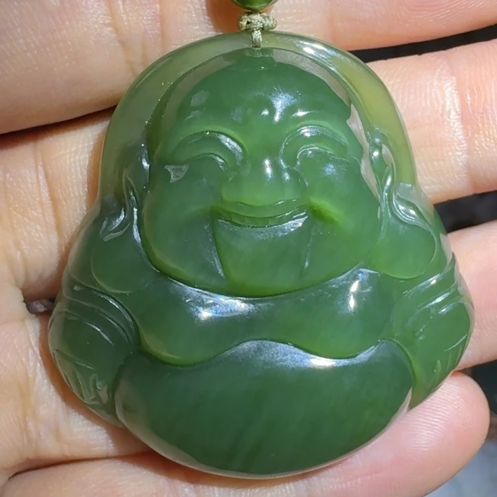 和田玉未镶嵌颈饰猫眼佛公45尺寸