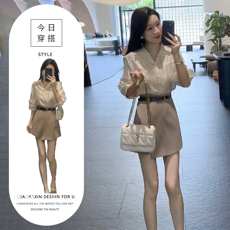 夏季新款一整套2025轻熟盐系高级感气质百搭衬衫西装短裤裙两件套