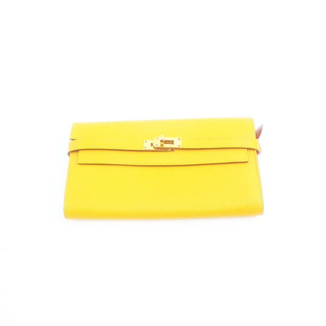 95新 Hermes/爱马仕 78430B 黄色金扣kelly钱包