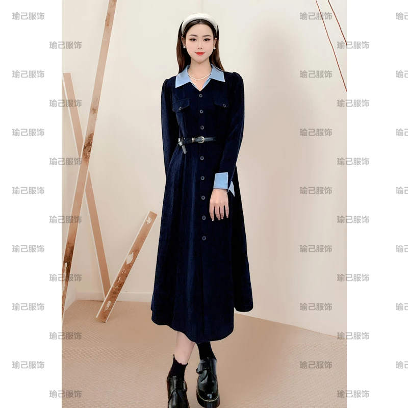 ASY/2025秋冬新款赫本风轻奢【小个子】双领设计撞色气质长裙