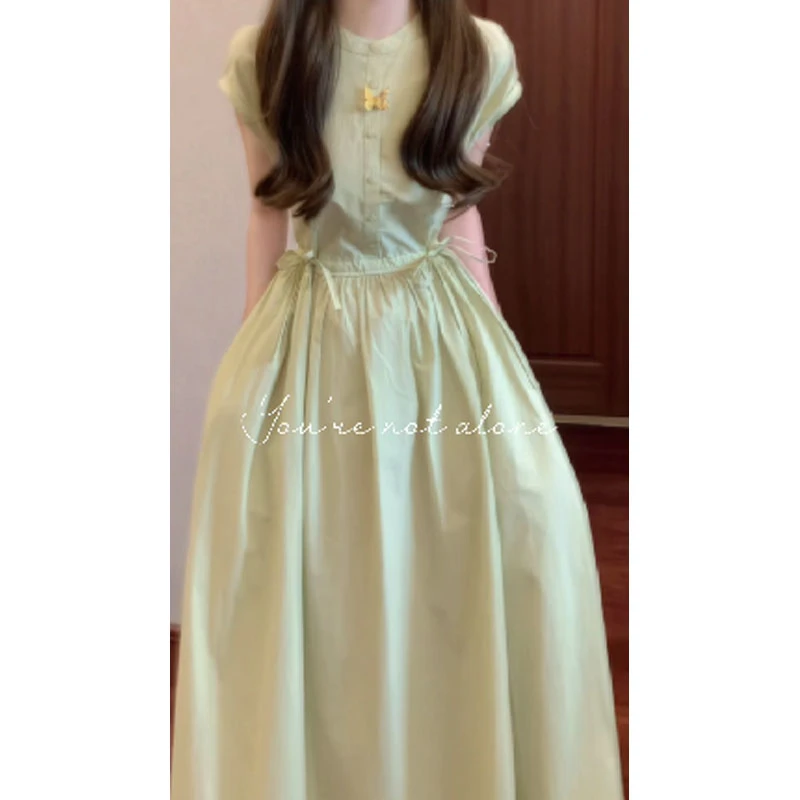 韩系无袖拼接连衣裙2025夏季新款绑带设计感法式纯欲高腰a字长裙