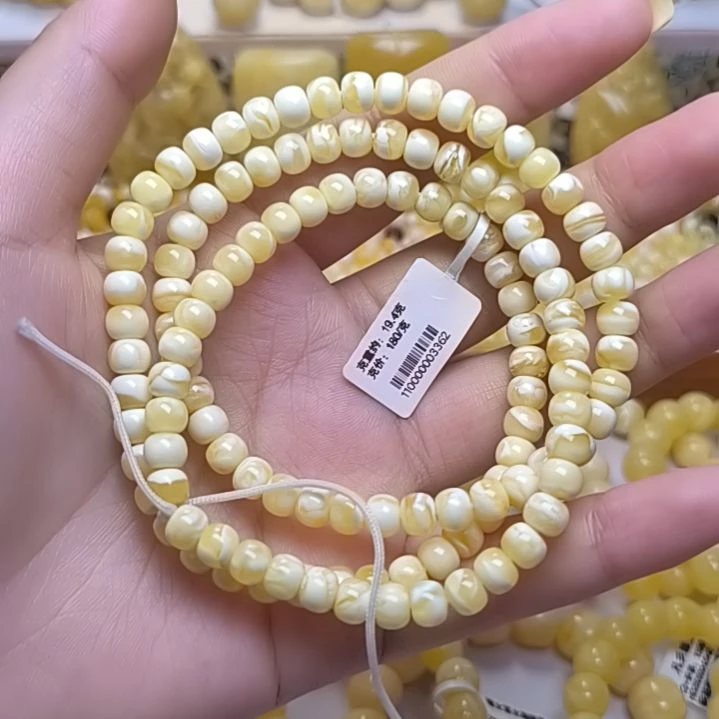 未镶嵌蜜蜡手串6大加瓷白妖花精工老型108手串