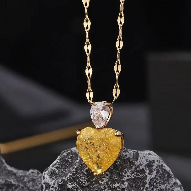 铜合金合成锆石项链 885精致百搭爱心项链