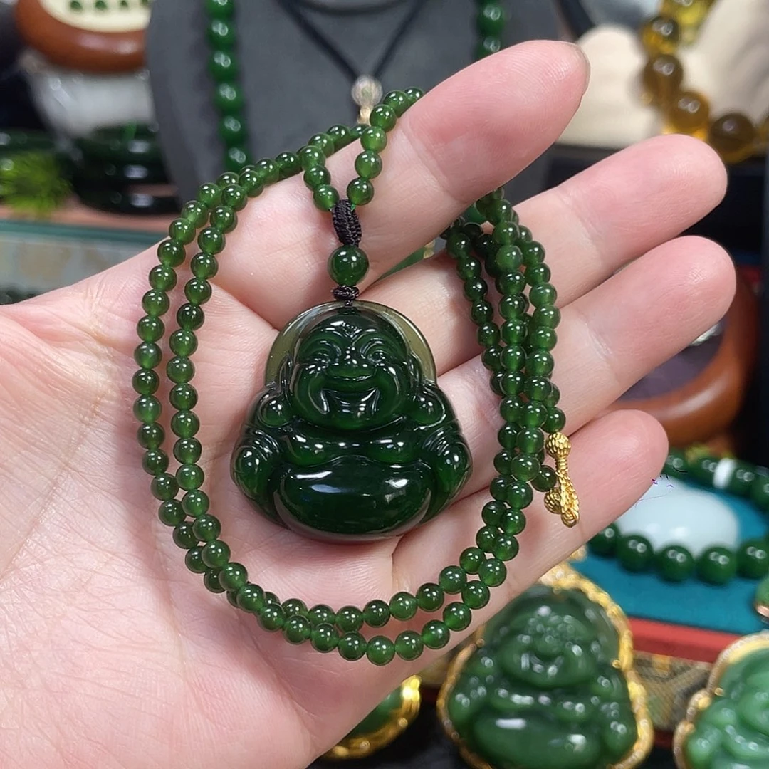 和田玉（碧玉）未镶嵌颈饰帝王绿佛公35mm