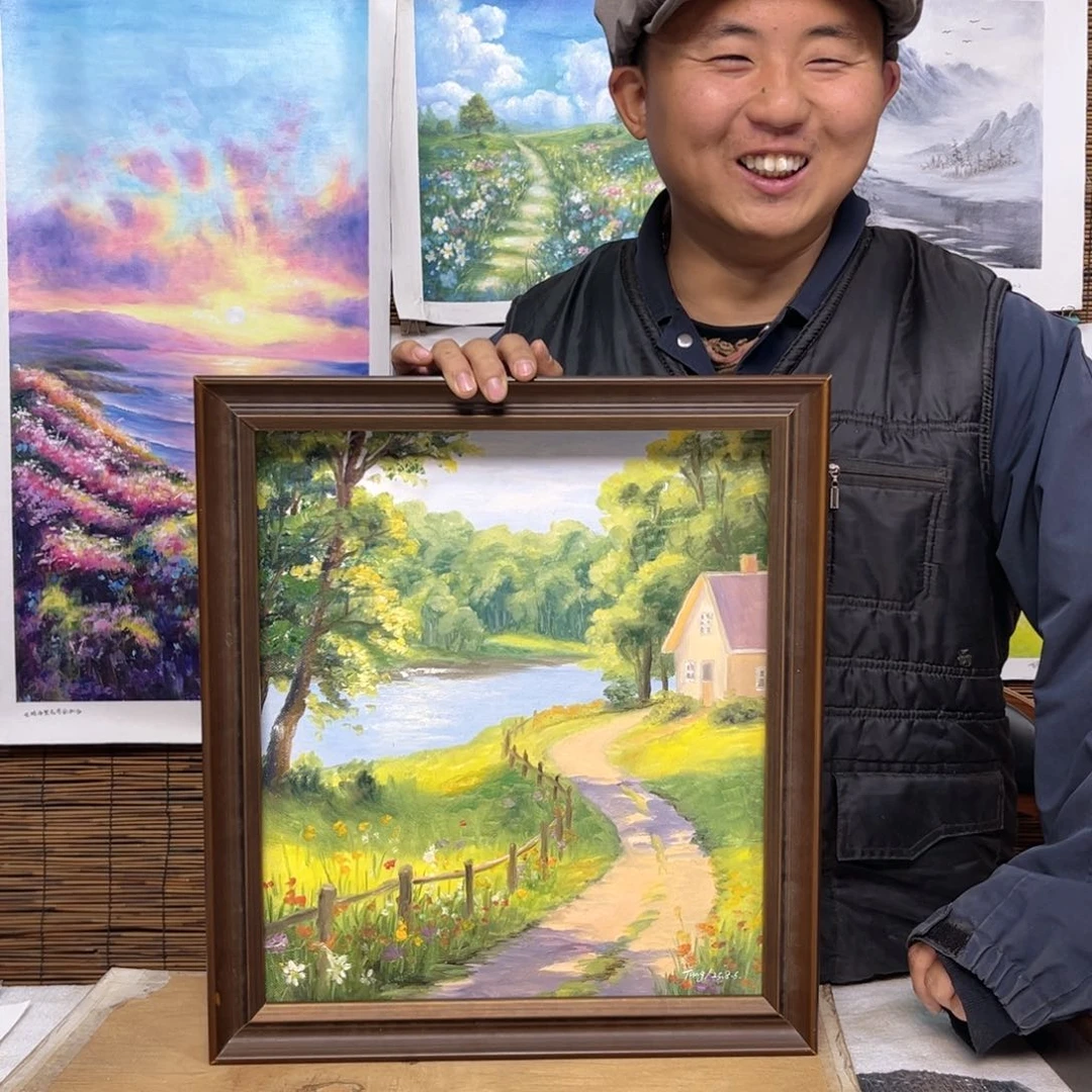 油画行路人小院绘画作品竞拍