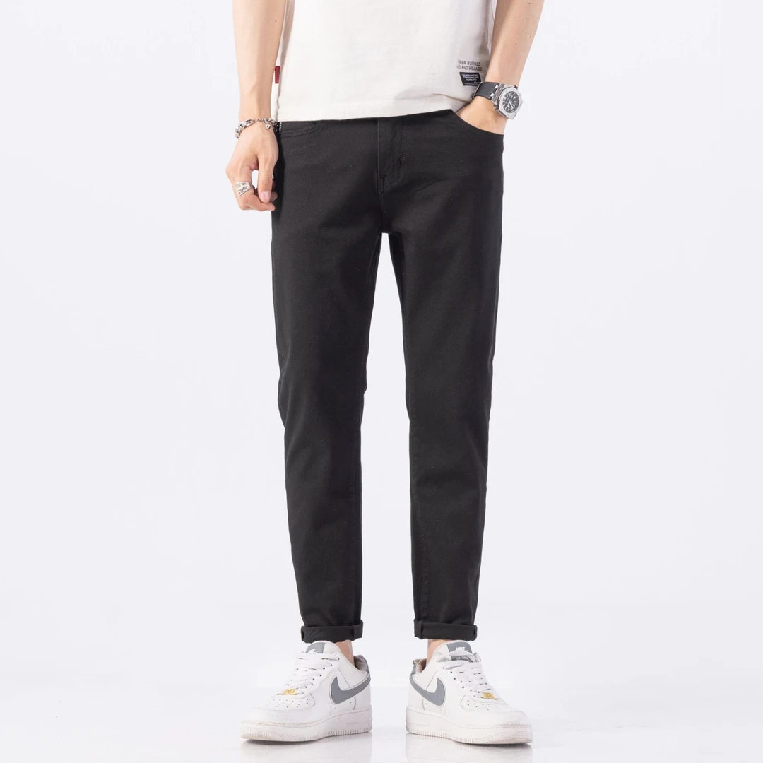 2025小个子男士休闲裤宽松舒适春夏锥形裤黑色潮流牛仔裤裤子