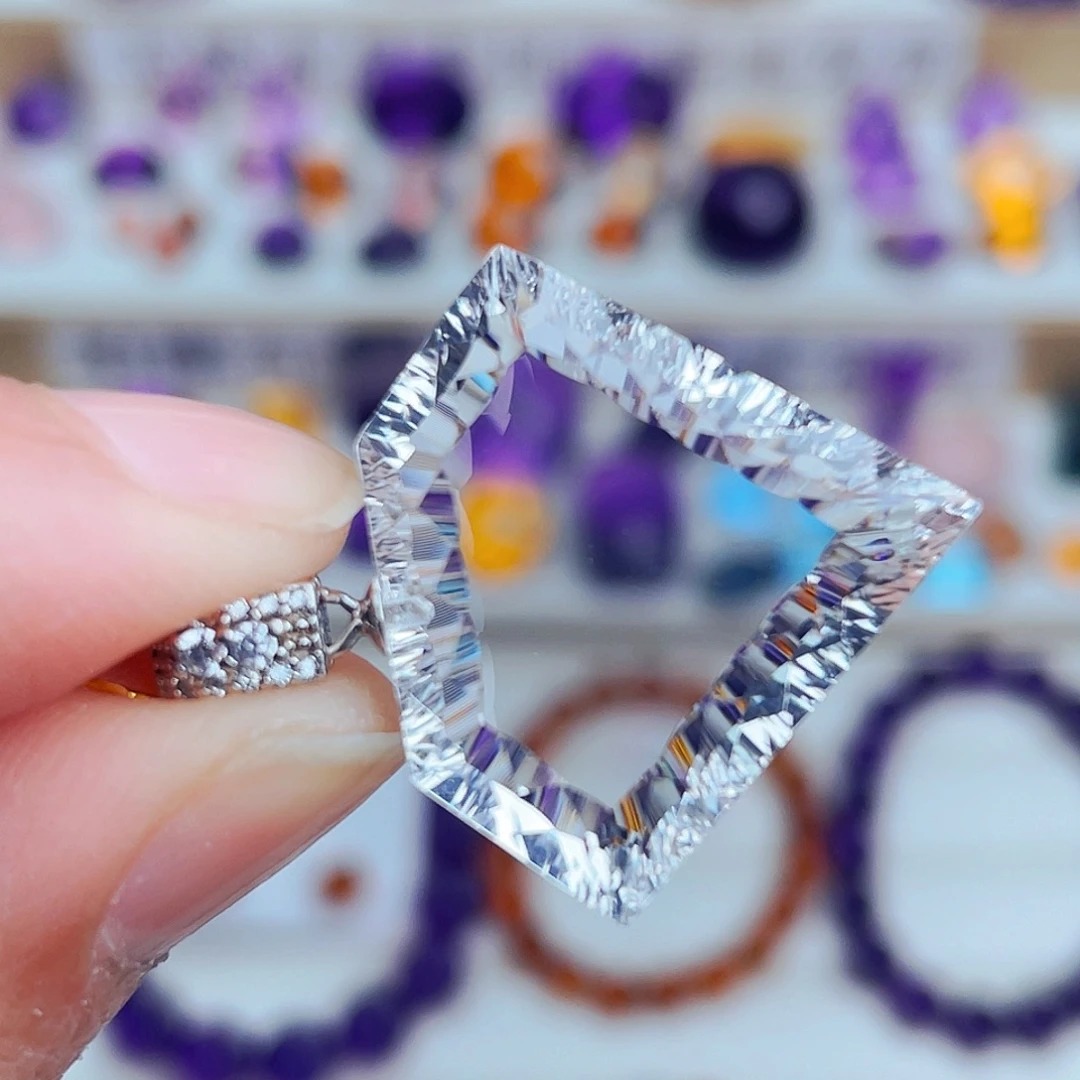 珠宝半成品银S925镶嵌水晶天然保真白水晶吊坠