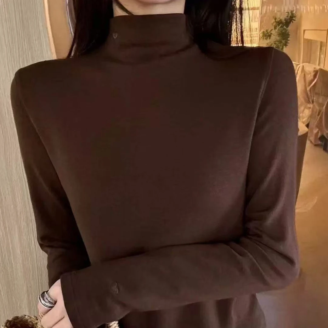 Meiky饼 8223 极简风 爱心刺绣半高领加绒打底衫T恤 2色