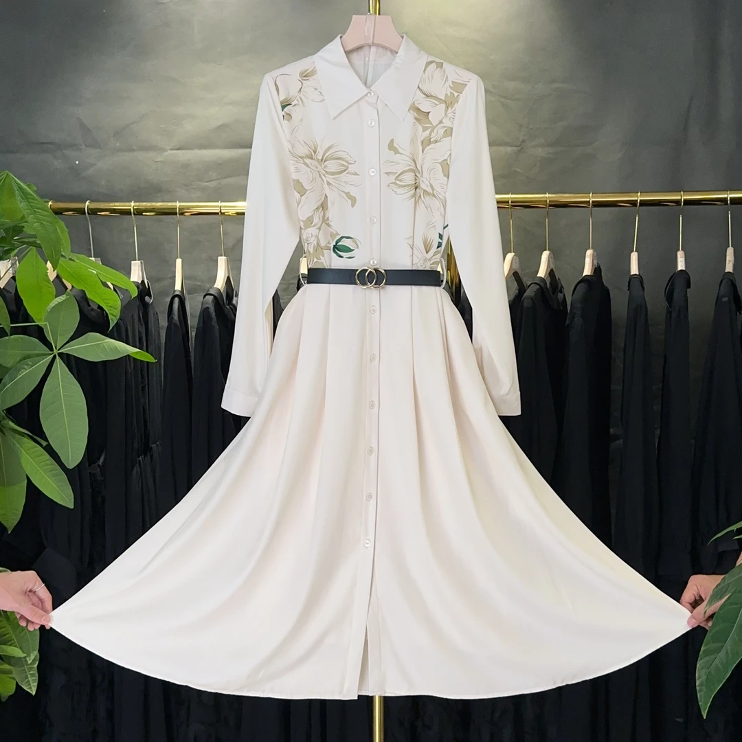 【RG5125】2025年气质轻奢新款时尚收腰百搭白色新款减龄显瘦连衣裙