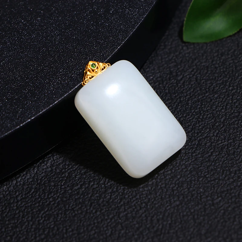 天然和田玉白玉无事牌金镶精致款ZG（多样性发其一）