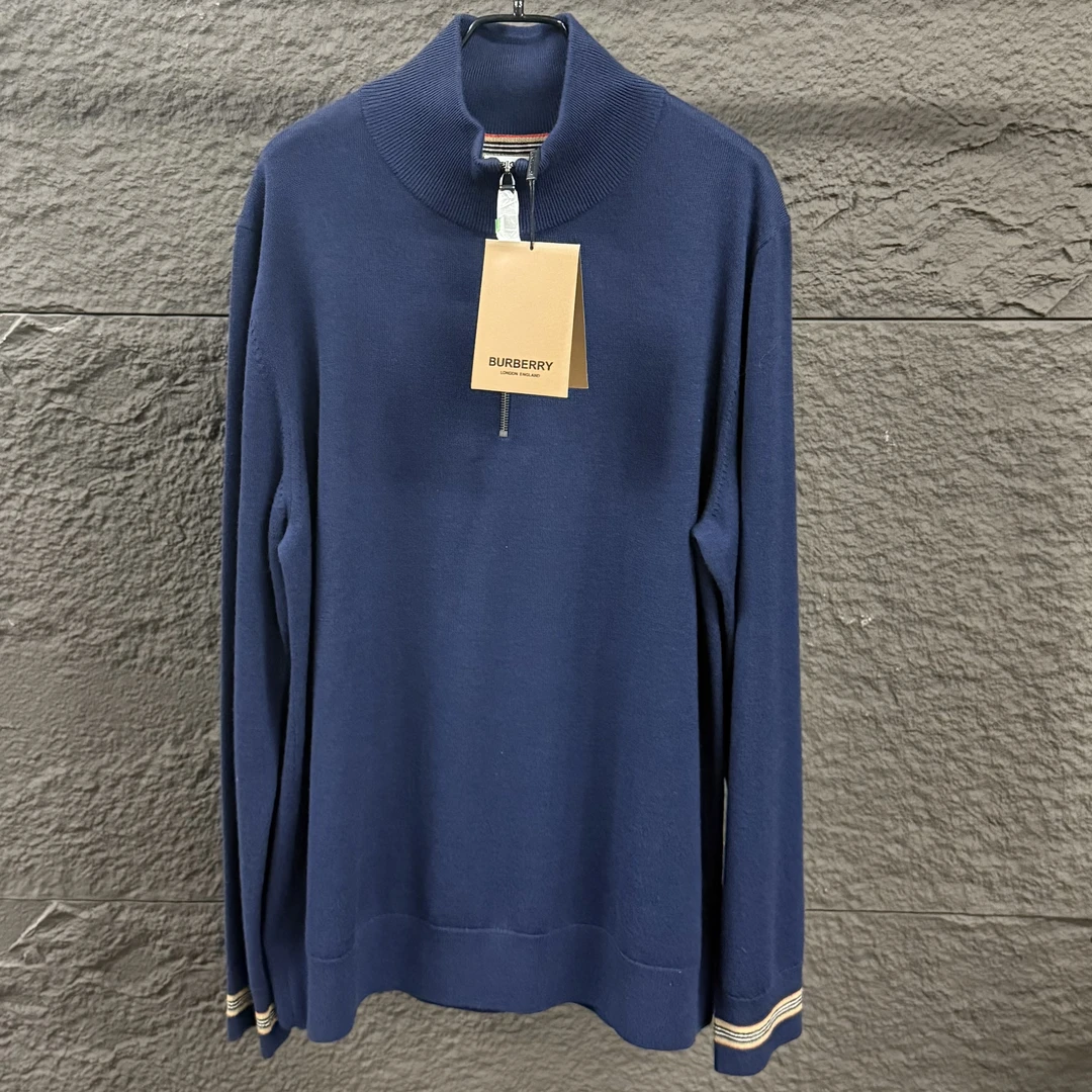 未使用 BURBERRY/博柏利 海军蓝高领针织毛衣XL衣长77胸围120