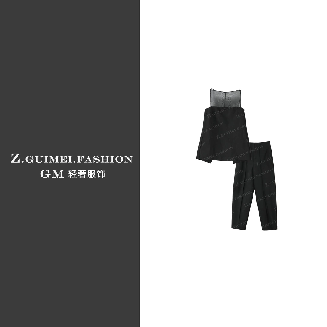 【肆姐高定】设计师款拼接无袖烟管裤套装XY2822