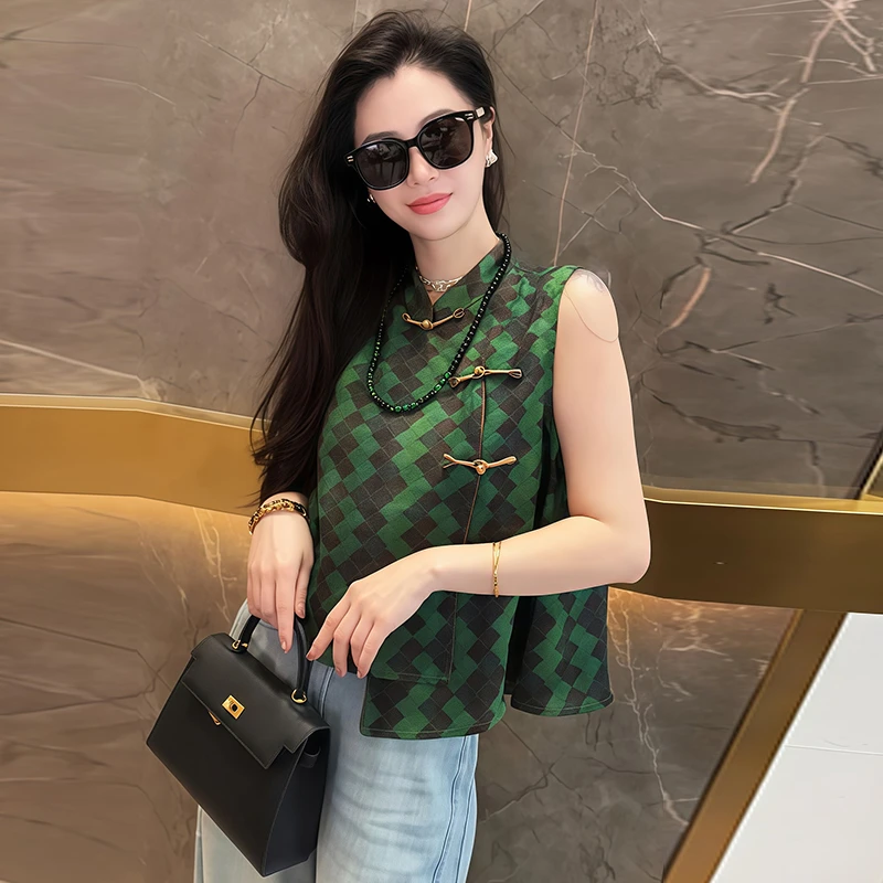 轻奢高级感无袖衬衫女2025年夏季新款新中式气质减龄遮肉显瘦上衣