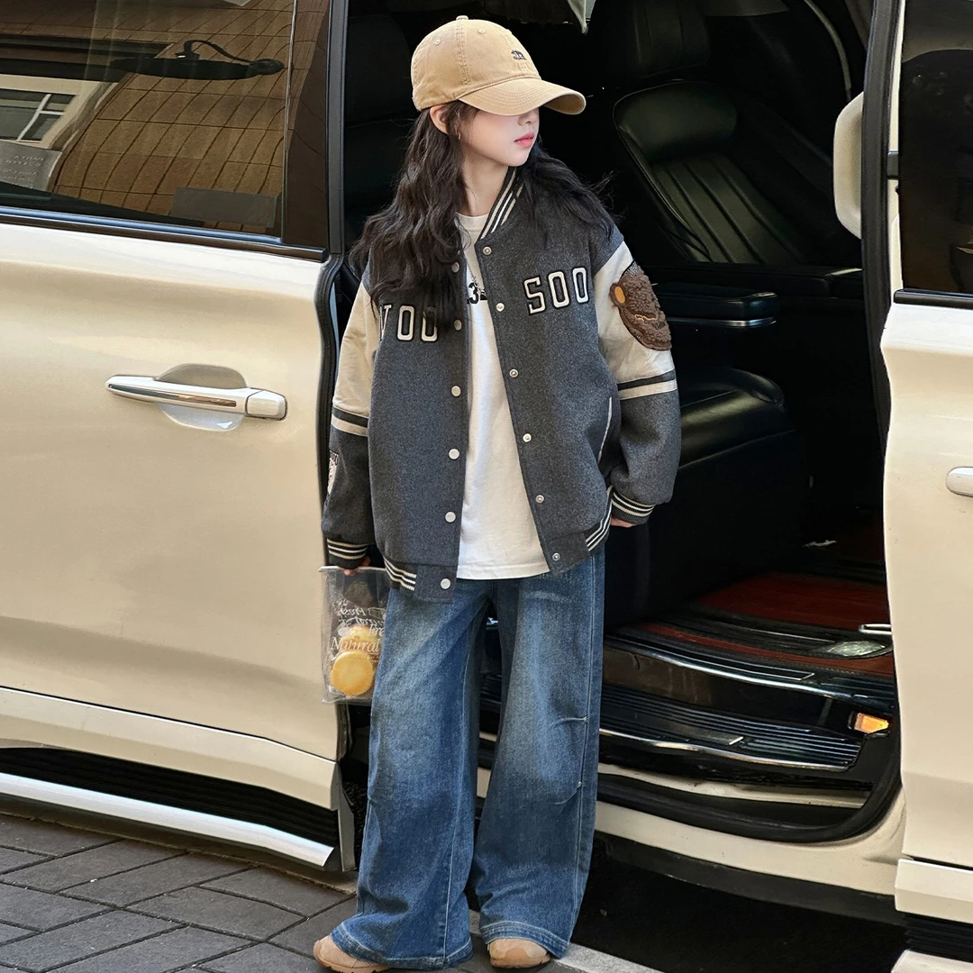 女童夹棉棒球服秋冬2025新款女大童韩系加厚外套儿童冬季保暖上衣