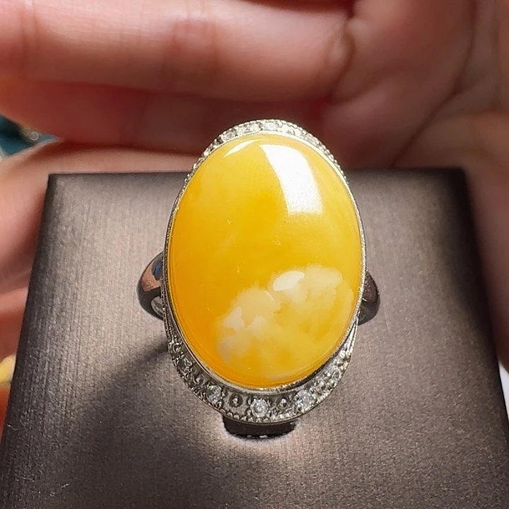 蜜蜡银S925镶嵌戒指戒指