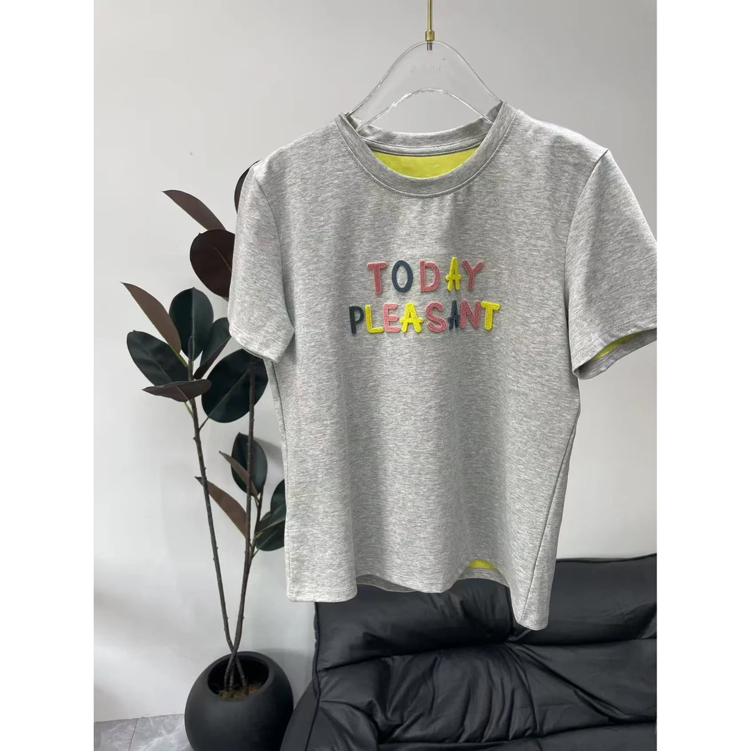 【晨浠定制】新款时尚百搭重工彩色字母T恤9011