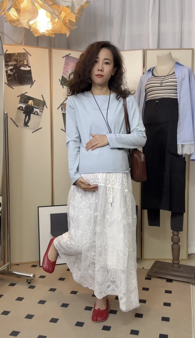 穿到165斤孕妇半裙甜美抽绳有里布蕾丝遮胯遮臀中长款半身裙套装