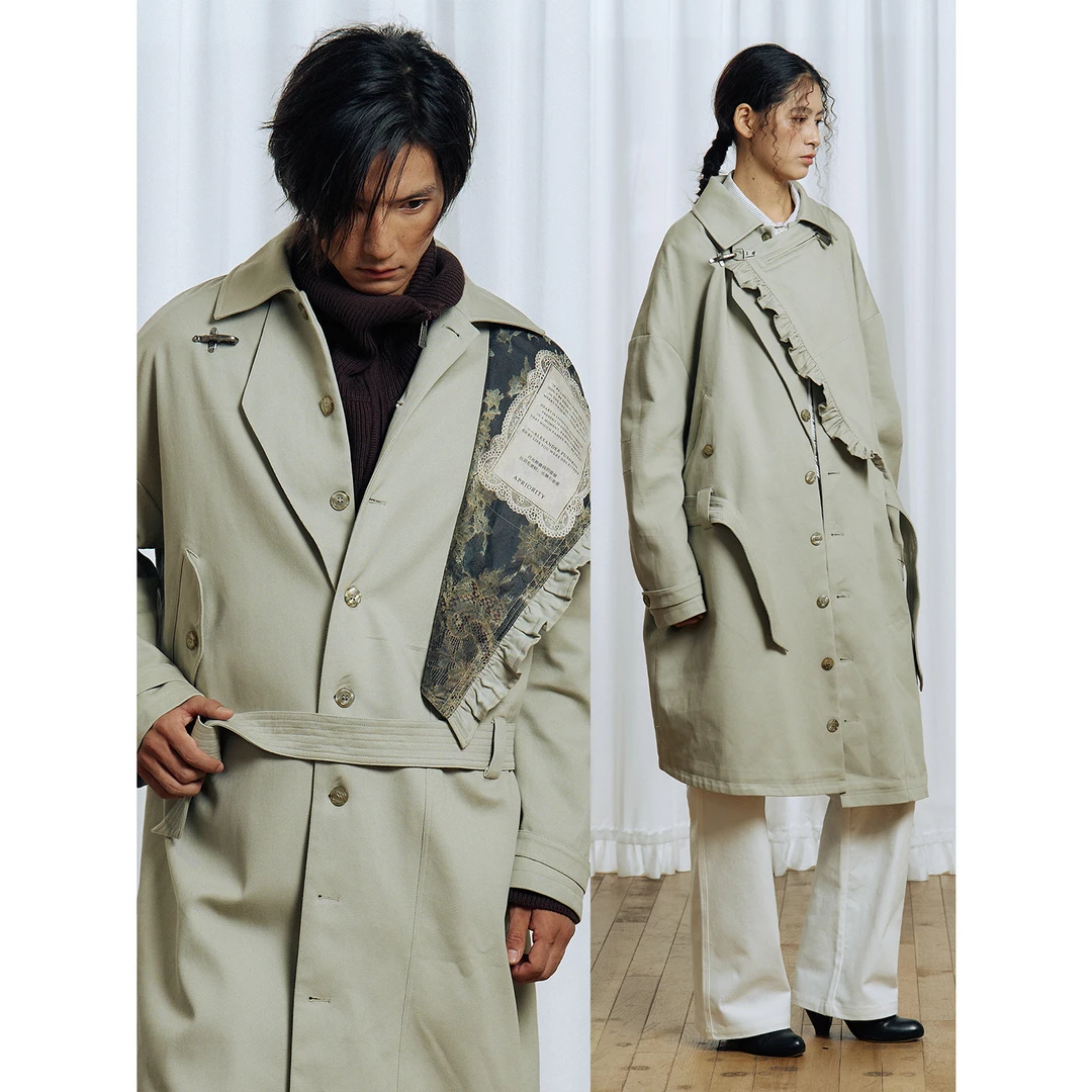 ApriorityClothing/先验莱赛尔纤维金属飞机扣不对称厚风衣夹克