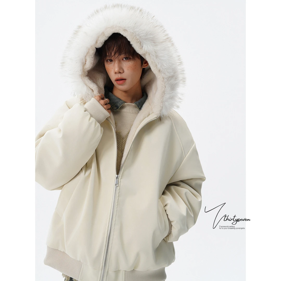 V37【800克毛绒】可拆卸大毛领座山夹克棉衣男冬季保暖宽松棉服外套