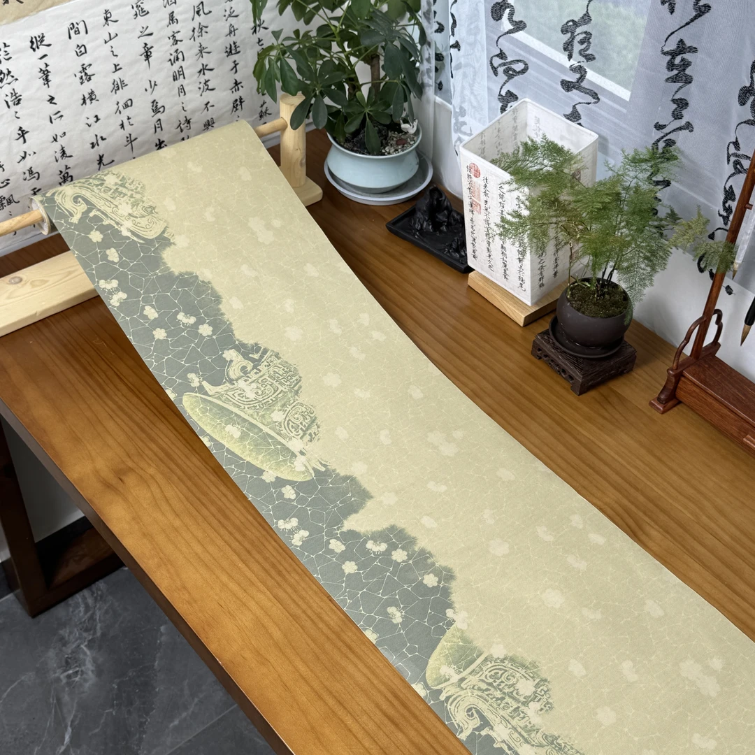 景阳阁微喷  冰梅青铜双拼长卷   书法专用作品长卷 直播间专用