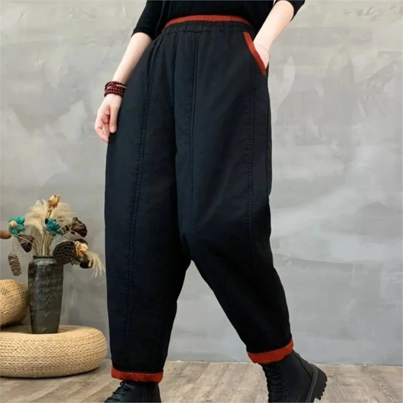 加棉加厚休闲保暖裤宽松2025秋冬新款松紧腰时尚哈伦裤潮百搭冬季