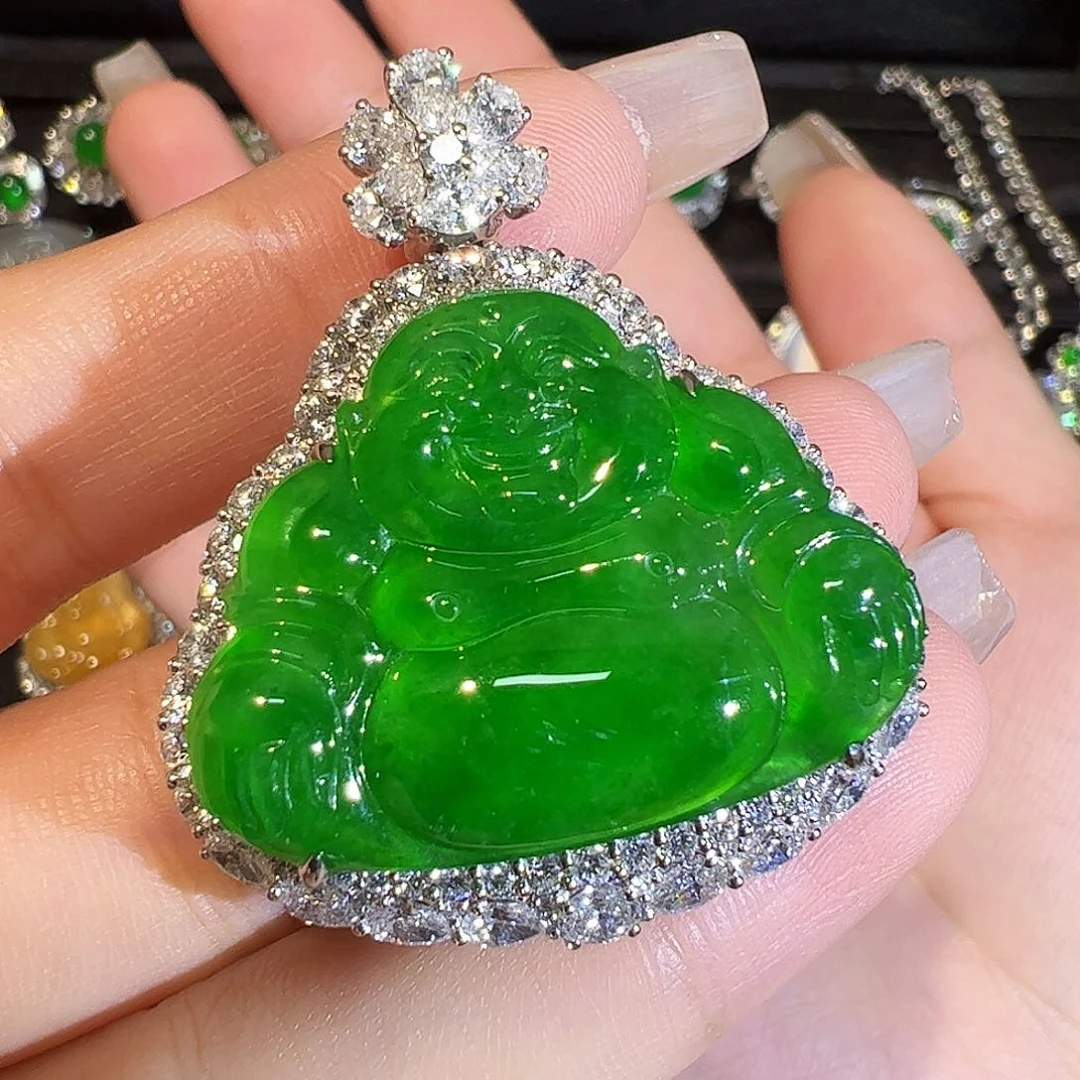 翡翠颈饰18K金镶嵌超厚装大佛公