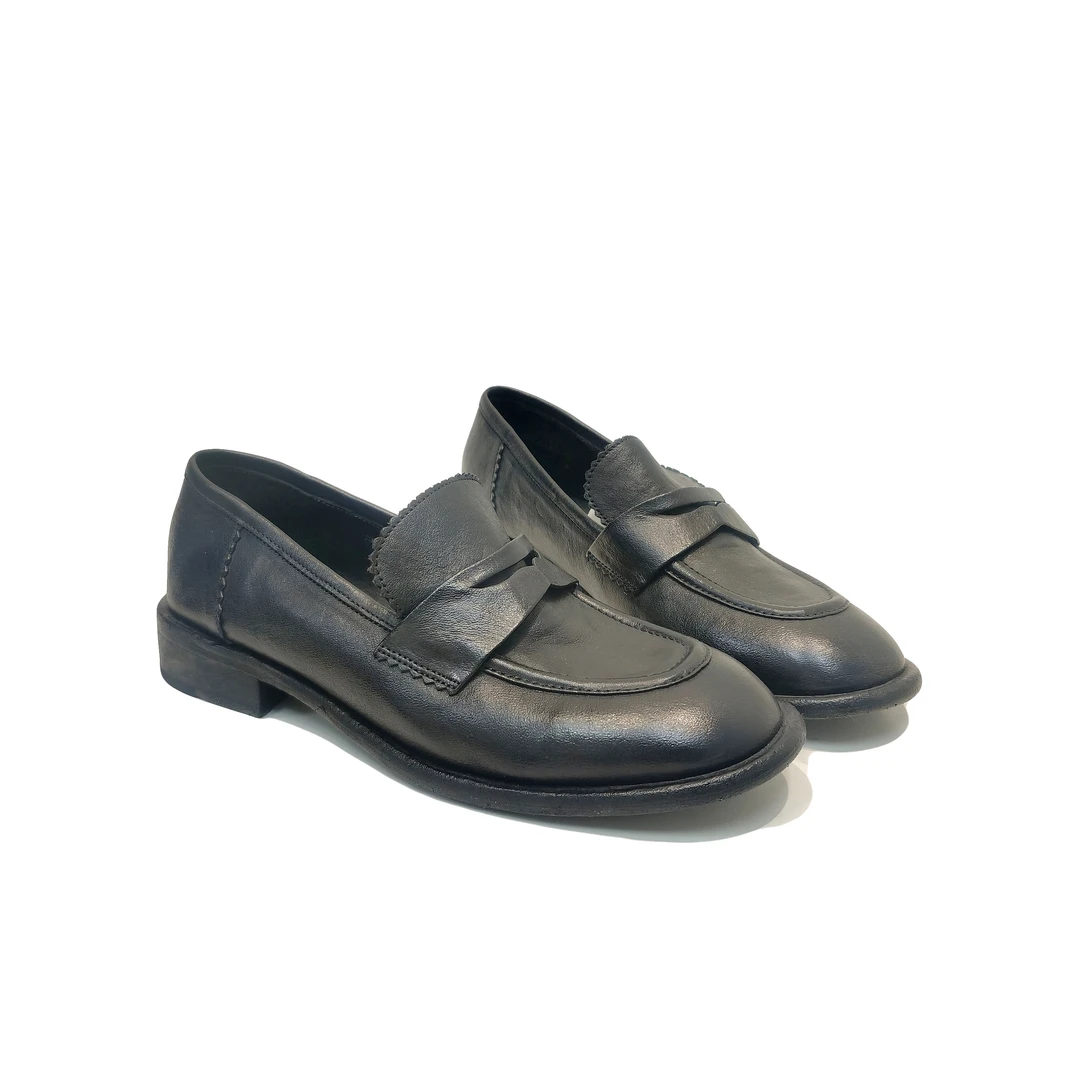 微瑕疵！里外水洗马皮皮底皮跟乐福鞋百搭女鞋