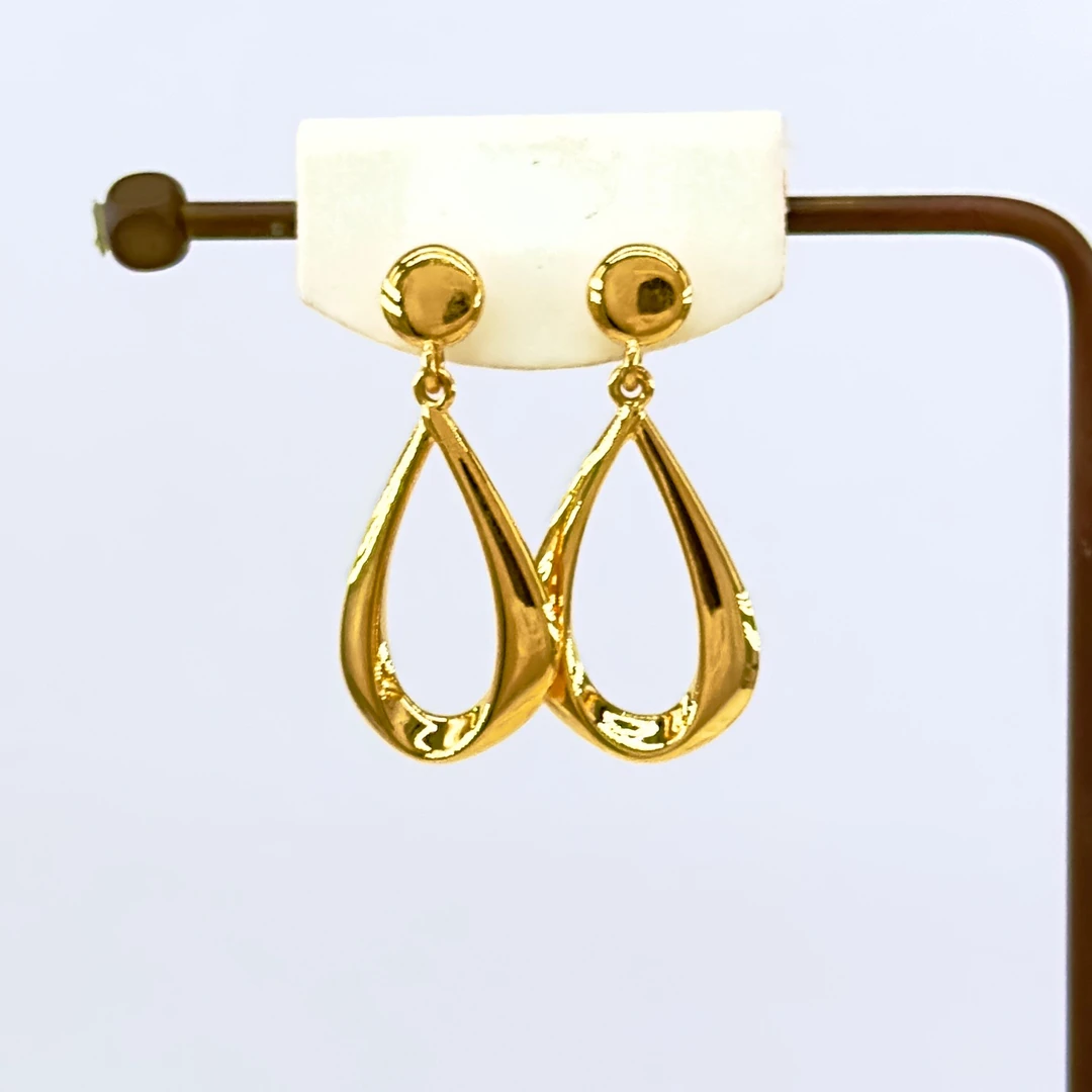 庚震黄金5D足金水滴飘带简约时尚镜面金无氰5D耳钉耳坠3.86