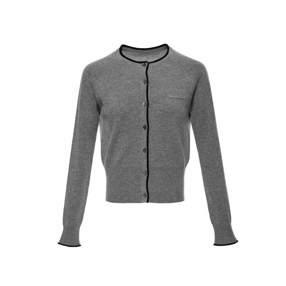 REFOUND TEN 品牌直营25春夏设计师撞色圆领长袖开衫针织衫