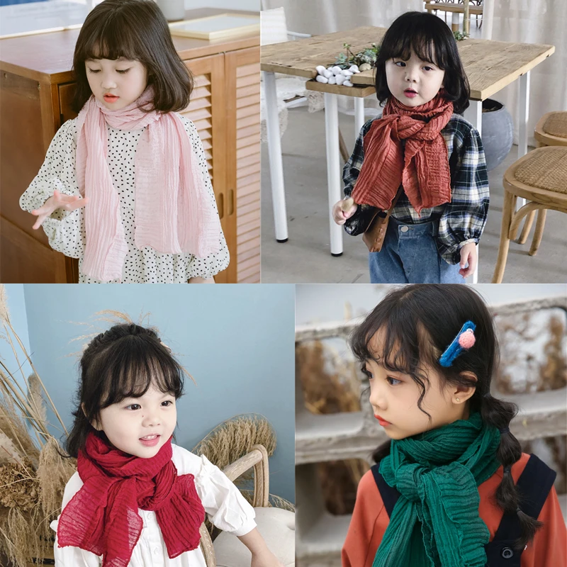 儿童围巾春秋薄款棉麻1-8岁宝宝小孩男童女童婴幼儿防风围脖棉纱