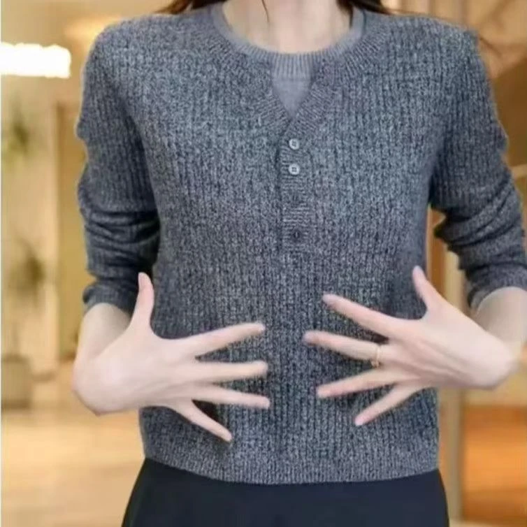 新款女式圆领打底衫假两件【非毛衣】达