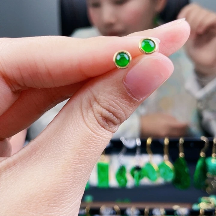 翡翠耳饰银S925镶嵌饰品