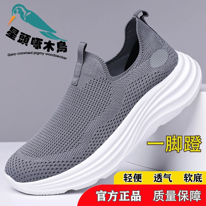 星头啄木鸟男士休闲夏季飞织网面鞋透气软底防滑增高鞋轻便减震鞋