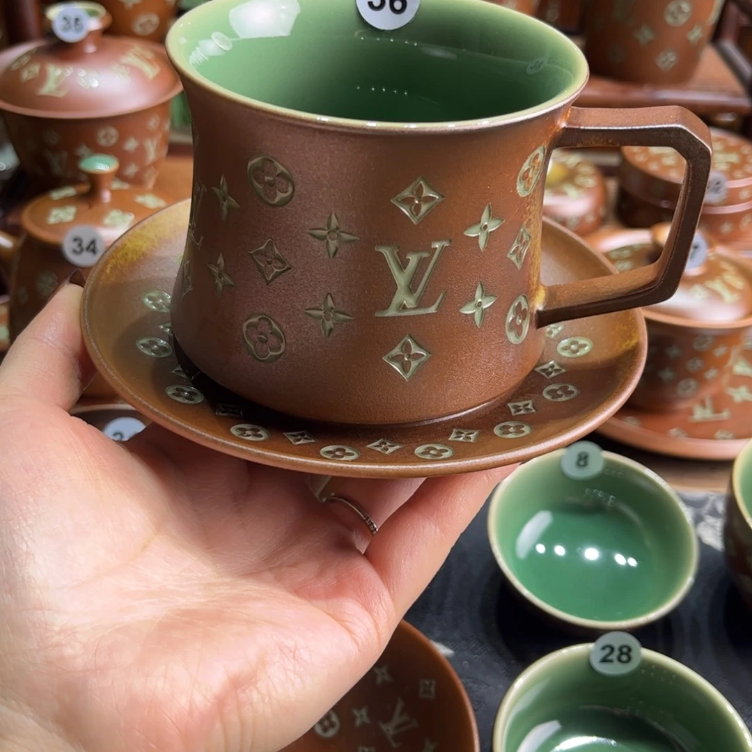 草木灰老花咖啡杯