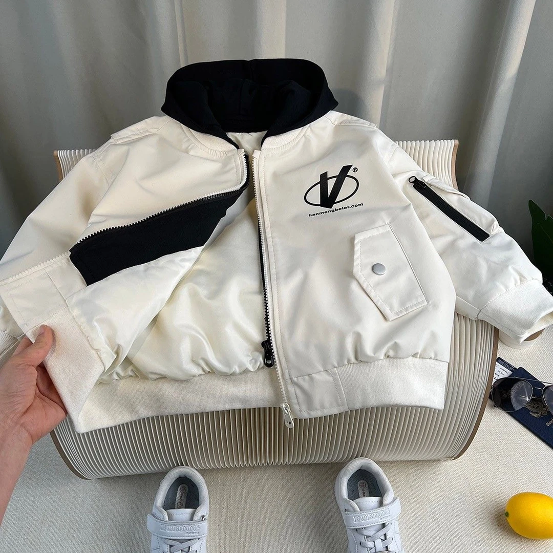 连帽外套春秋2025新款酷帅男孩假两件针织上衣潮酷痞帅童装