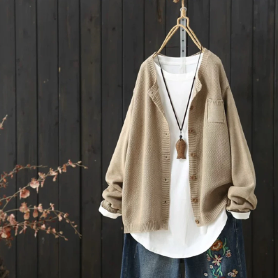 【阅初】2025韩版针织开衫春秋冬宽松毛衣外套女圆领时尚百搭文艺