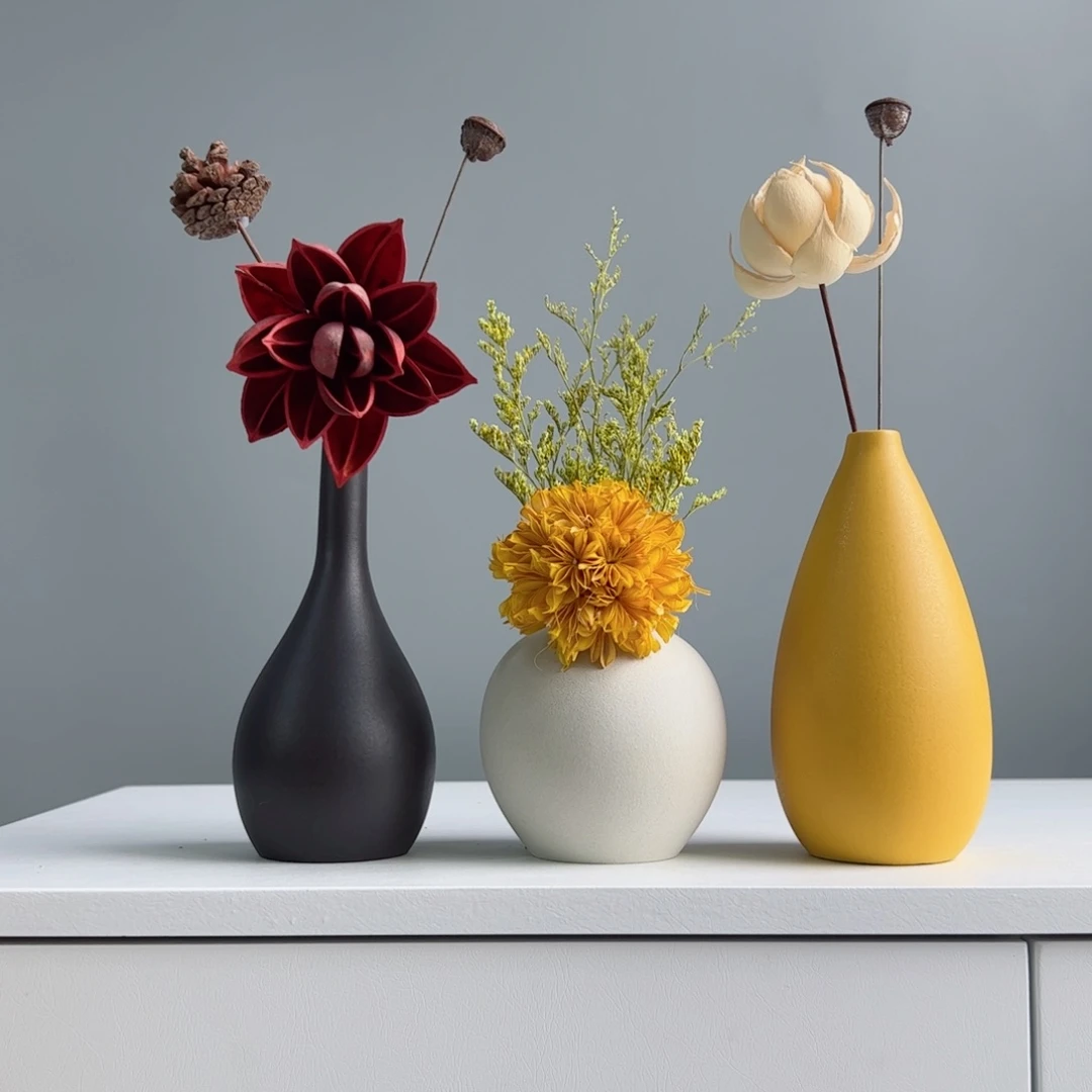 摆件陶瓷小花瓶摆件含花总高约20-30cm