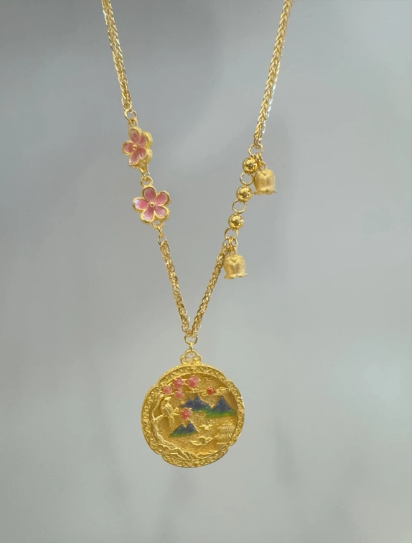 5g足金999喜上眉梢珐琅套链