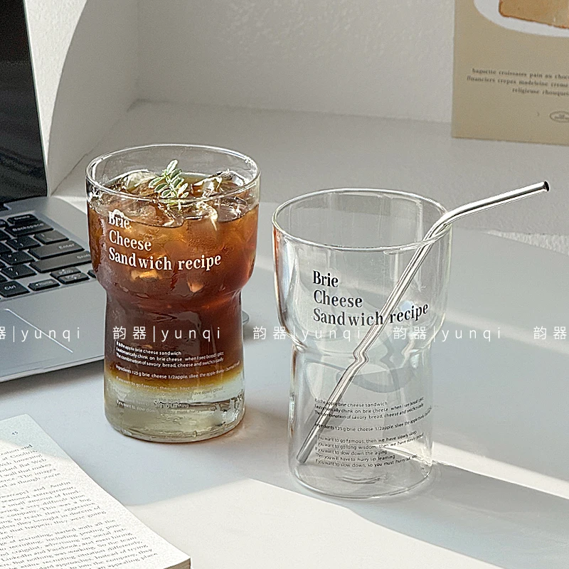 韵器ins玻璃杯高颜值耐热字母杯简约牛奶咖啡杯果汁杯情侣款水杯