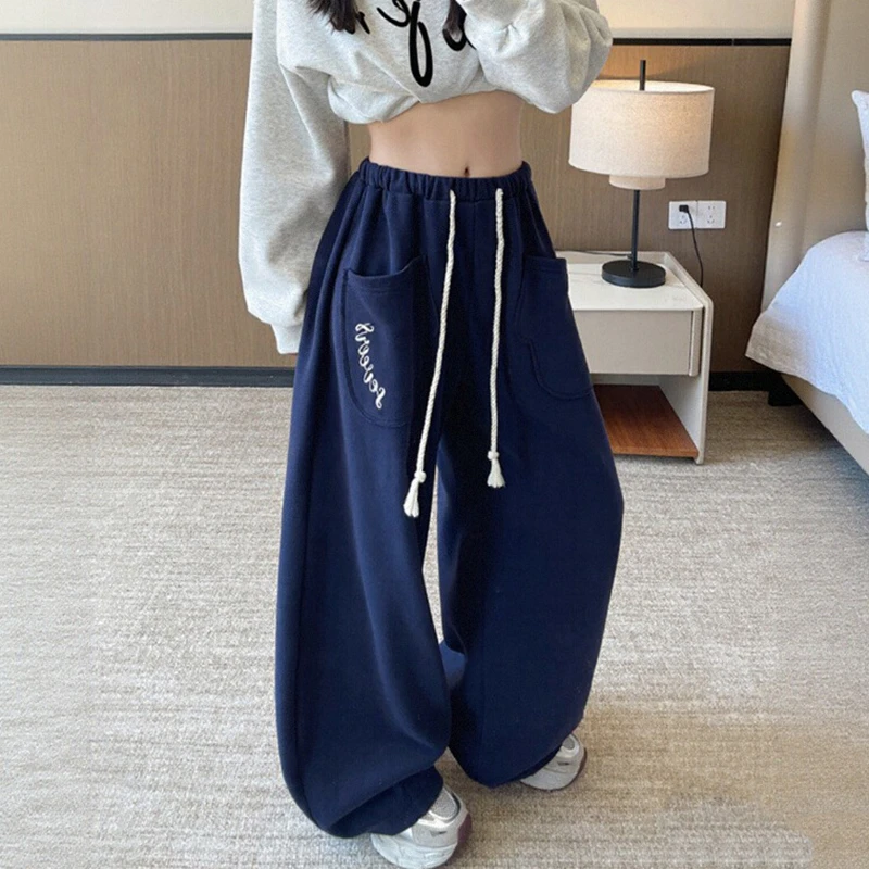 美式宽松慵懒风弯刀运动裤女秋季新款高腰阔腿裤跳舞刺绣休闲卫裤