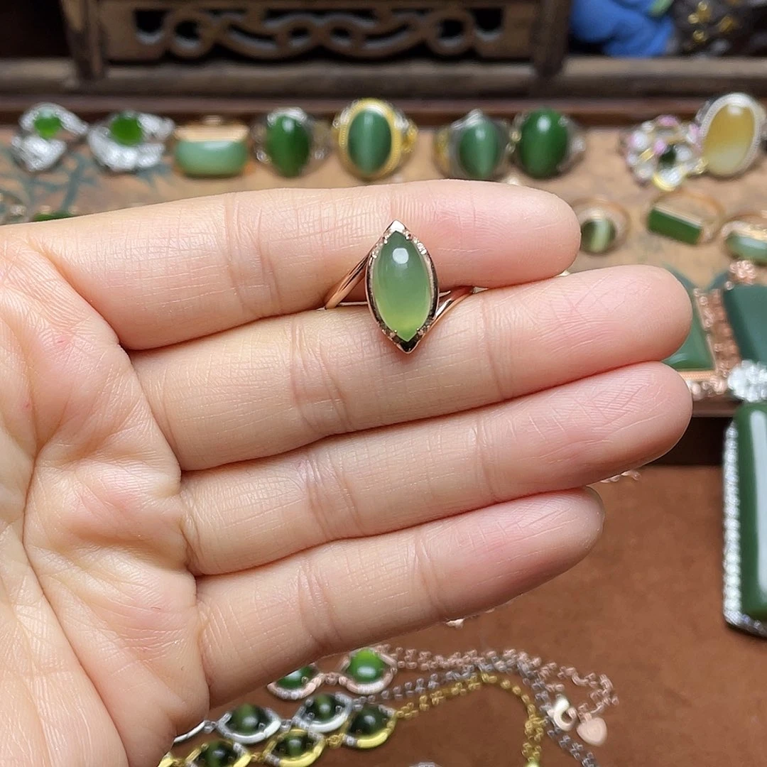 和田玉（碧玉）银S925镶嵌吊坠(赠链)戒指