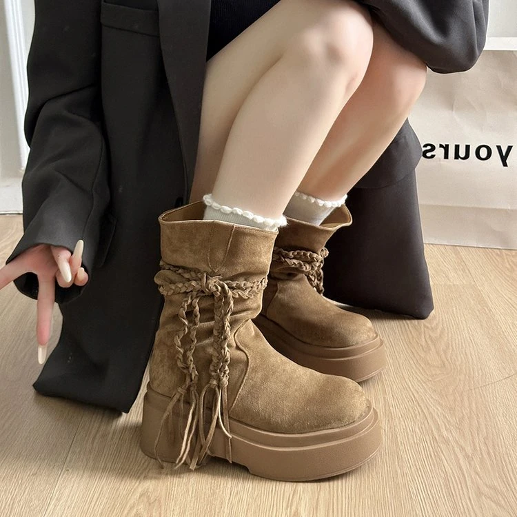 小个子增高马丁靴女2025秋冬新款复古美拉德短筒靴子棕色超火短靴