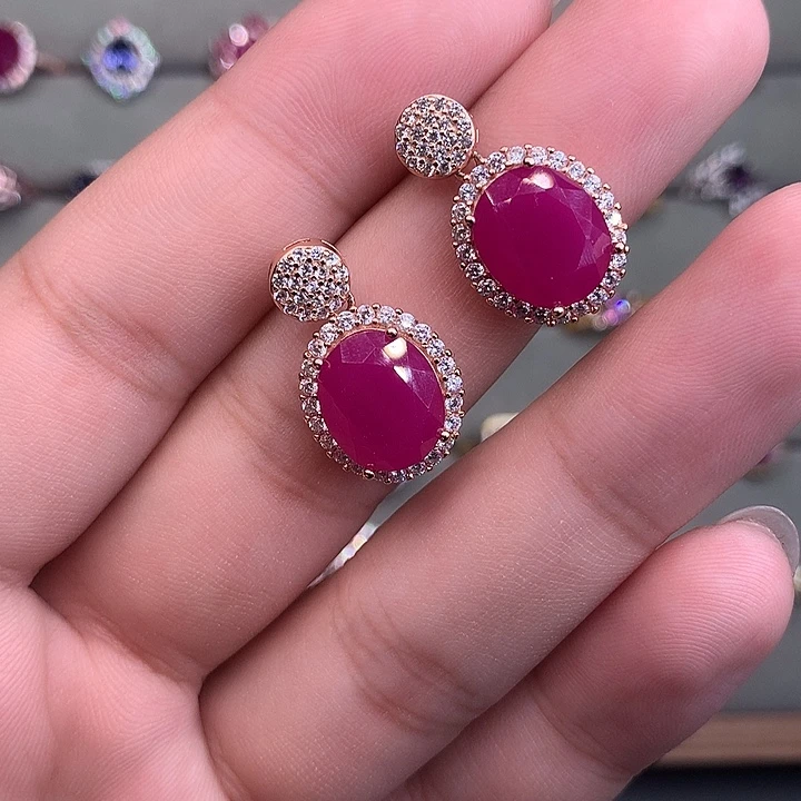 耳饰红宝石银S925镶嵌