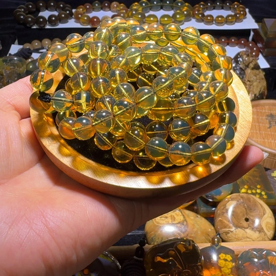 琥珀未镶嵌裸石净水金蓝9+