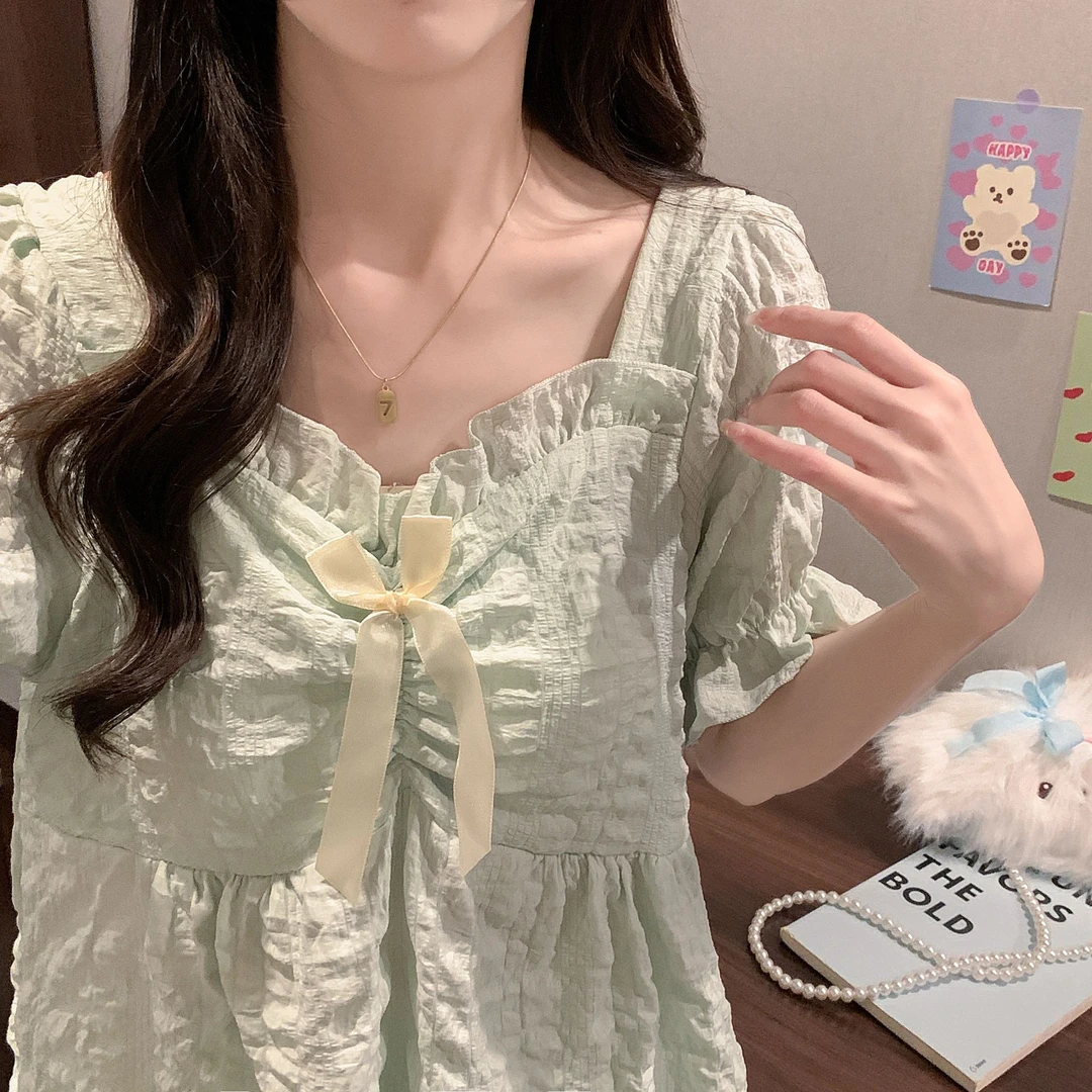 【带胸垫】短袖短裤睡衣女春秋季薄款公主风甜美女士家居服套装123