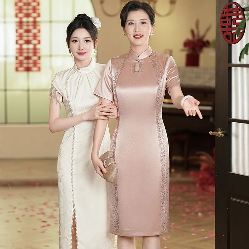 24喜妈妈婚宴礼服2025年轻高贵新款大气优雅婆婆婚宴改良旗袍裙