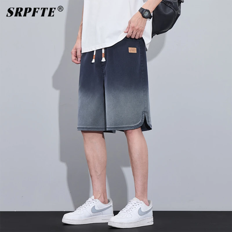 天丝渐变牛仔短裤男士夏季薄款宽松潮牌莱赛尔冰丝休闲五分中裤子