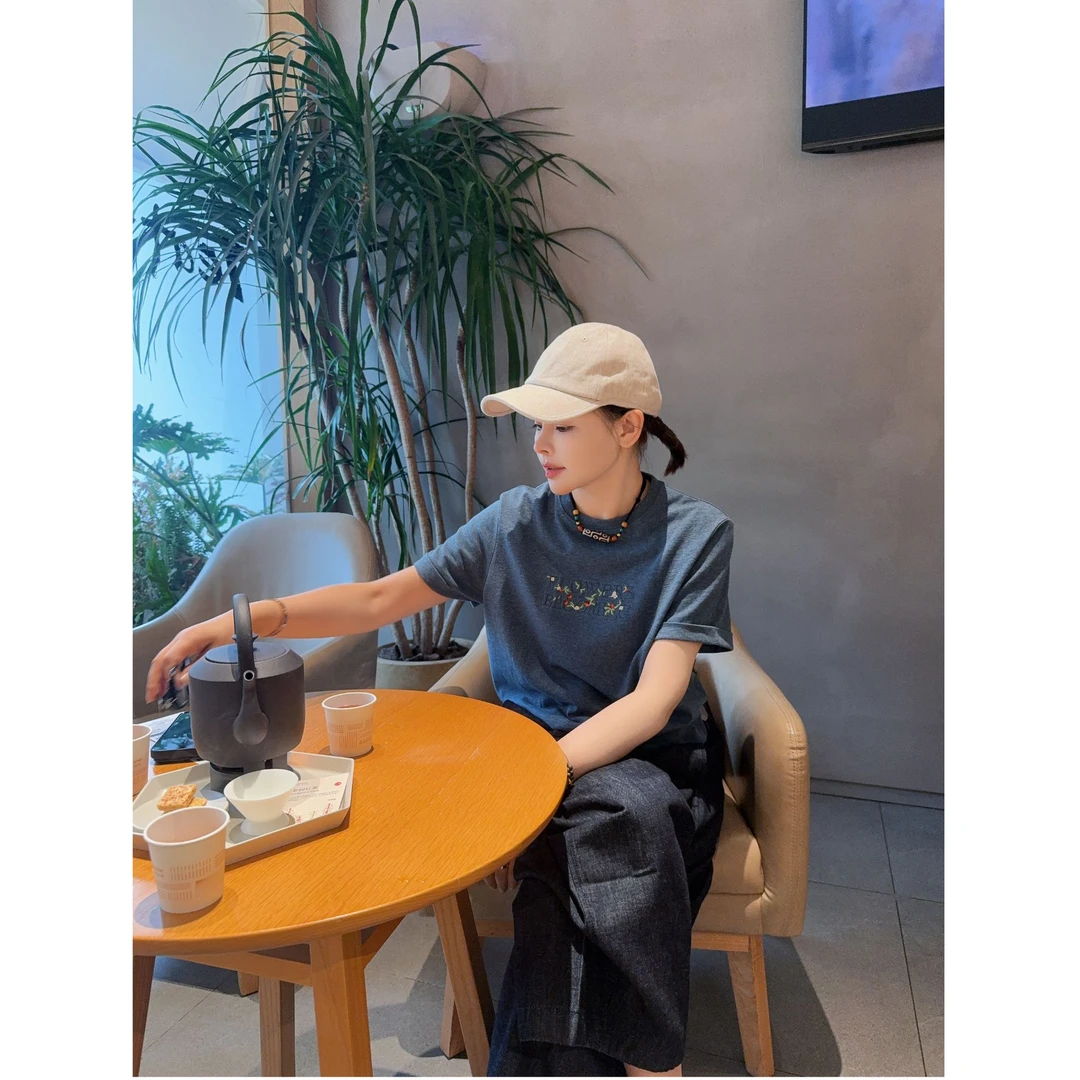 LAZYVISION/【绽放】意大利进口棉圆领短袖女士T恤ZMD-29513